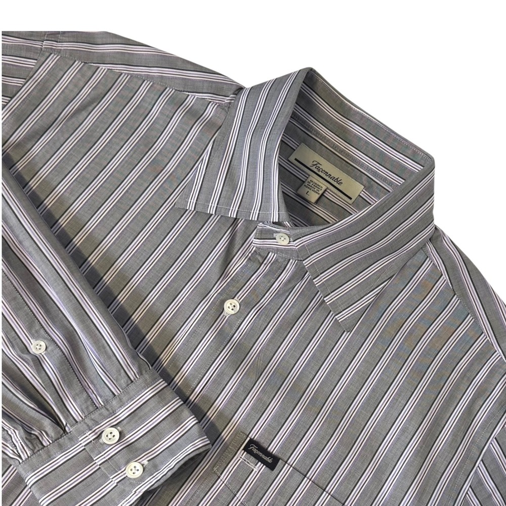 Faconnable Men's LARGE Striped Purple Gray Button Down Dress Shirt Long Sleeve